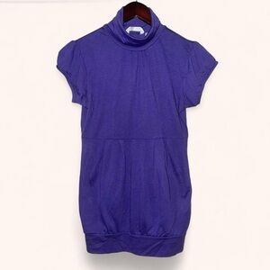 Derek Heart Purple Short Sleeve Turtle Neck Drop Waist Tunic Shirt Top